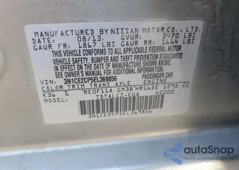 2014 Nissan Versa Note S z USA, uszkodzony, nr VIN 3N1CE2CP5EL369856